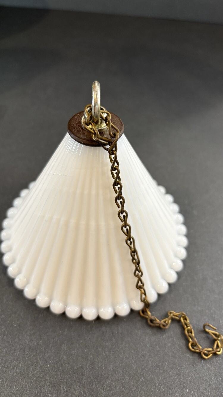 Antique Milk Glass Smoke Bell Ribbed Beaded Kerosene Oil Lamp Old Chain